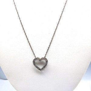 Vintage Sterling Silver and Diamond Heart Pendant Necklace on NC 925 Delicate Ch